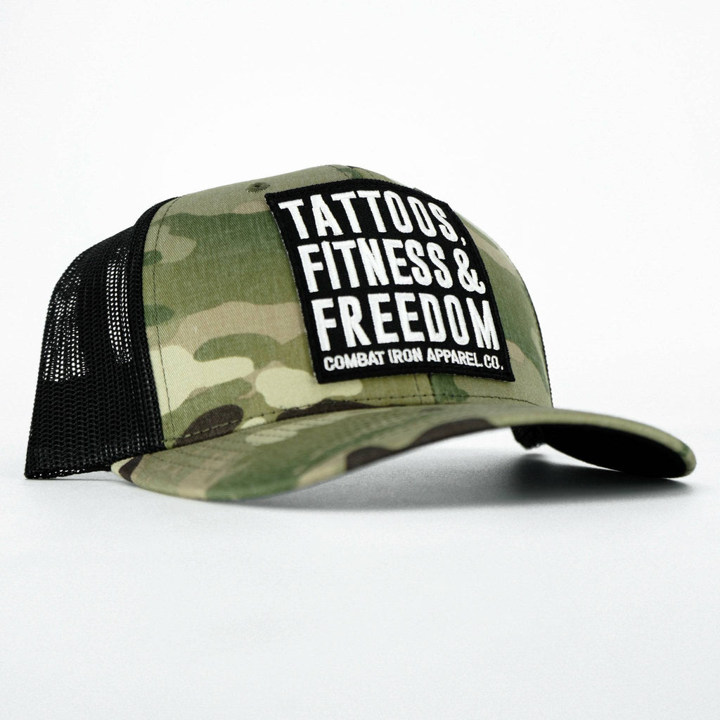 Tattoos, Fitness, & Freedom Black Patch Mid-Profile Mesh Snapback Hat