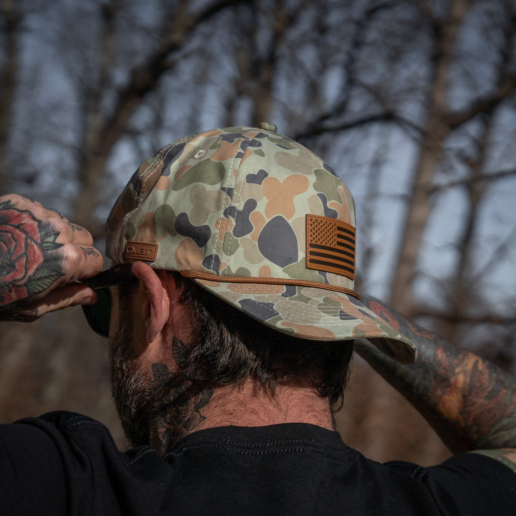 American Flag Leather Patch Crushable Rope Snapback Hat